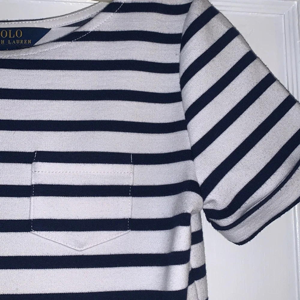 POLO Ralph Lauren Navy and White Striped Dress 12-14 EUC